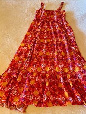 Floral Red and Yellow Maxi Dress with Spaghetti Straps